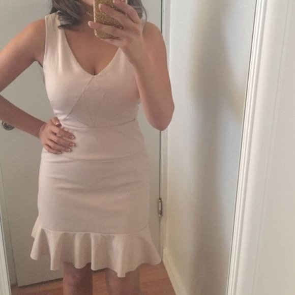 NWT Jennifer Lopez Womens A Line Mini Dress JL414401 Ruffle Hem Beige 2 was 70$ - Picture 3 of 12